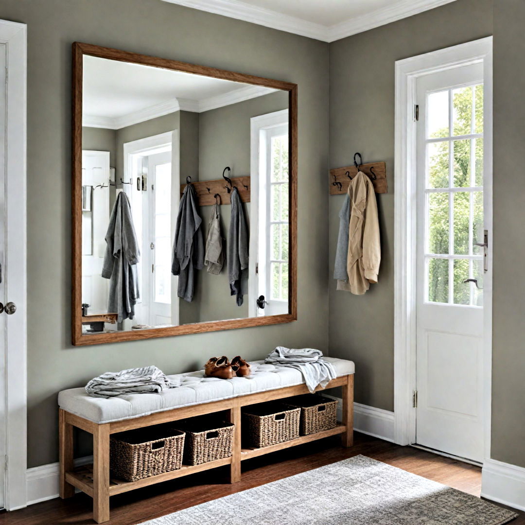 use a reflective mirror - 40 Mudroom Ideas
