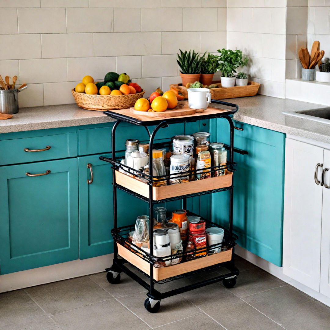 use a rolling cart for storage - 40 Kitchen Organization Ideas
