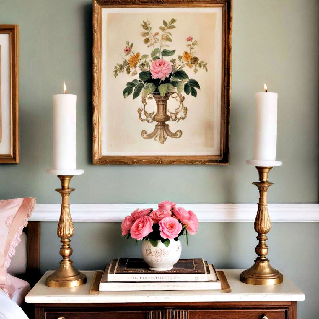 use antique brass candlesticks - 30 Preppy Room Ideas