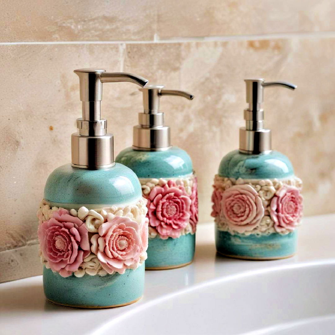 use artistic soap dispensers - 40 Bathroom Decor Ideas