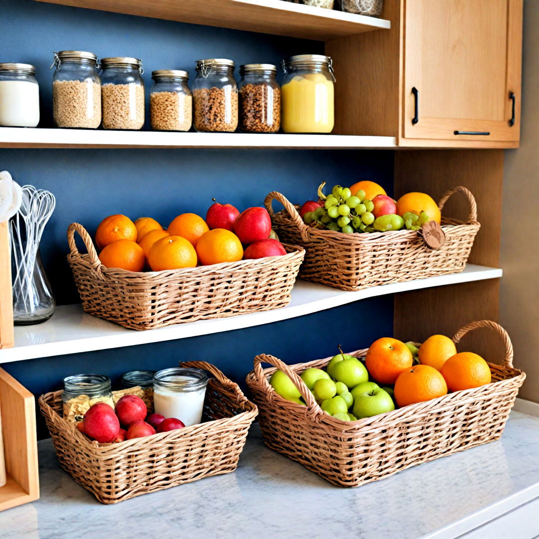 use baskets for kitchen organization - 40 Kitchen Organization Ideas