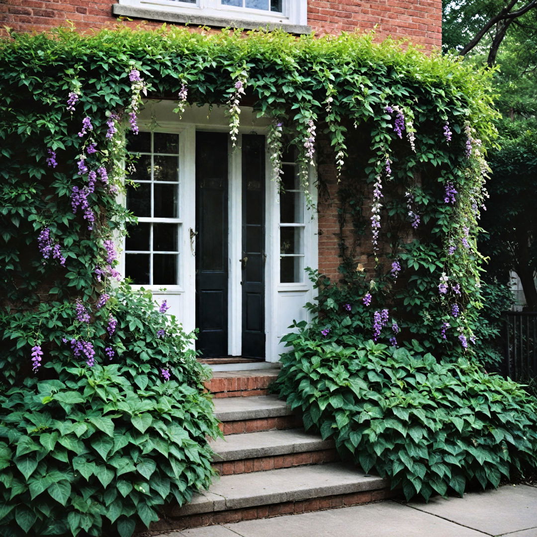 use climbing plants to add vertical interest - 40 Small Front Yard Landscaping Ideas