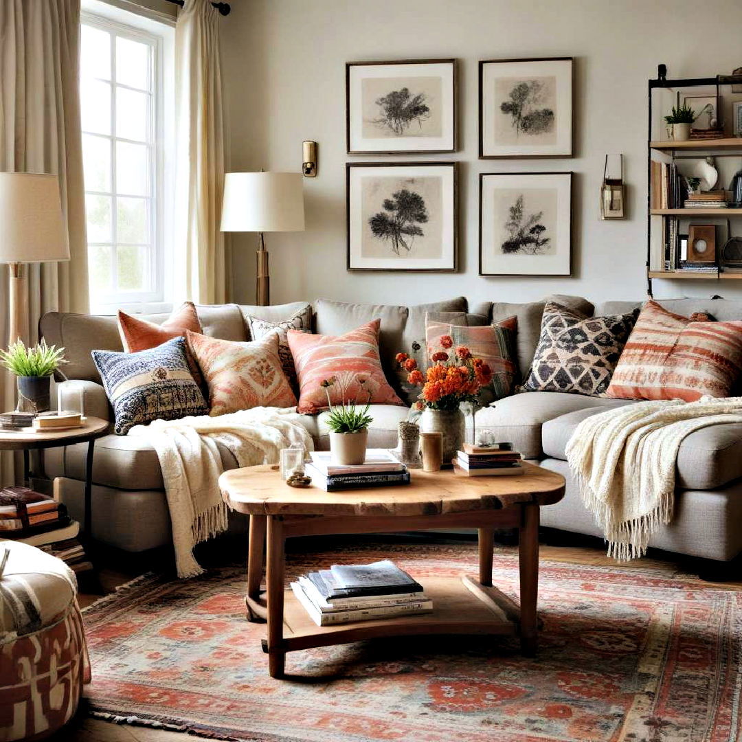 use cushions and rug - 40 Small Living Room Ideas