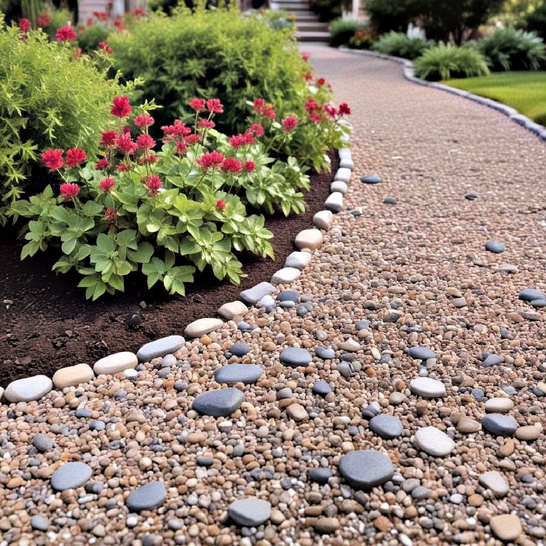 use decorative gravel around planting areas - 30 Front Yard Landscaping Ideas With Rocks and Mulch