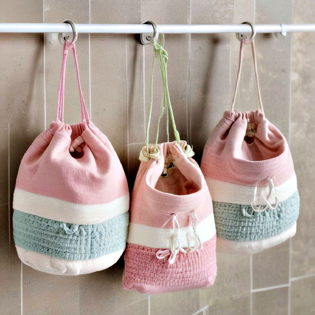 use drawstring bags - 40 Bathroom Organization Ideas