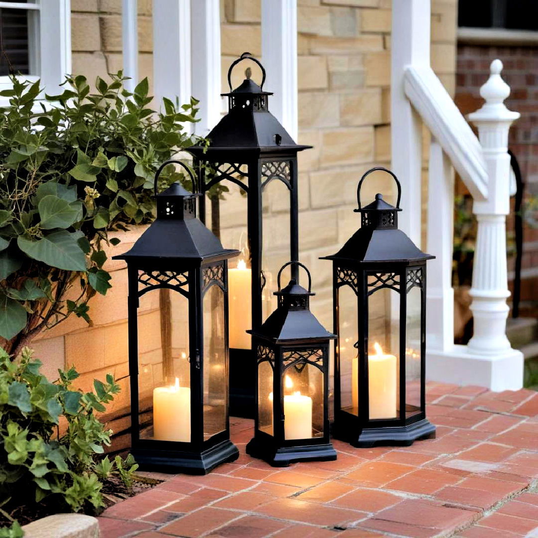 use elegant decorative lanterns - 40 Small Front Porch Ideas