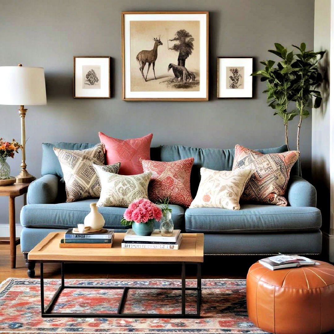 use mix and match cushions - 40 Living Room Ideas