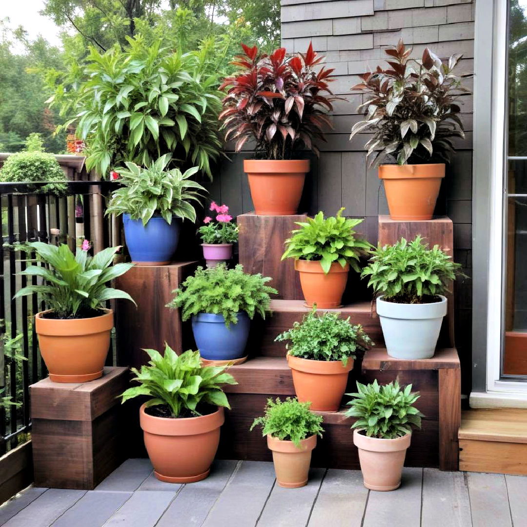 use planters of various heights - 25 Deck Decorating Ideas With Plants