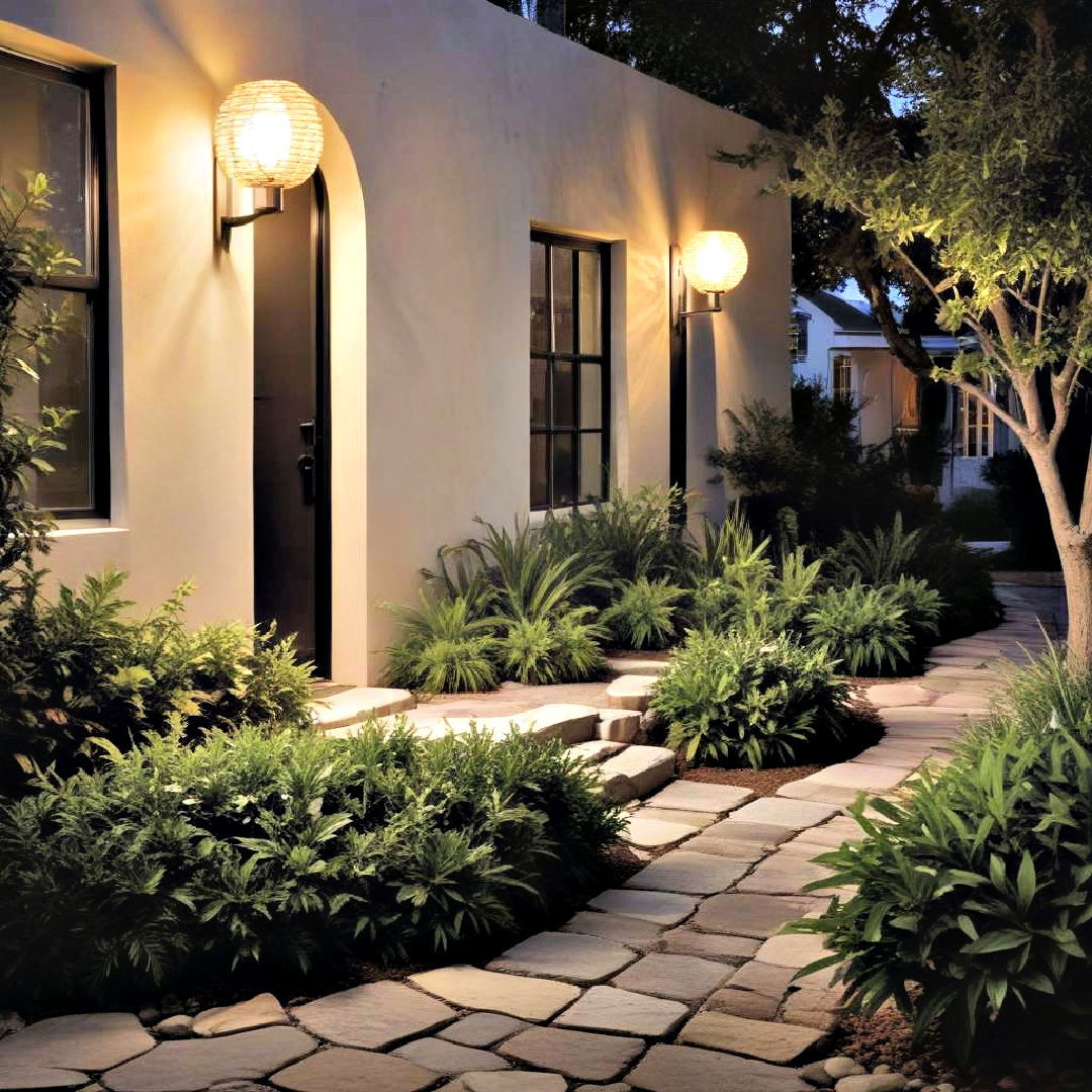 use sculptural lighting fixture - 40 Small Front Yard Landscaping Ideas
