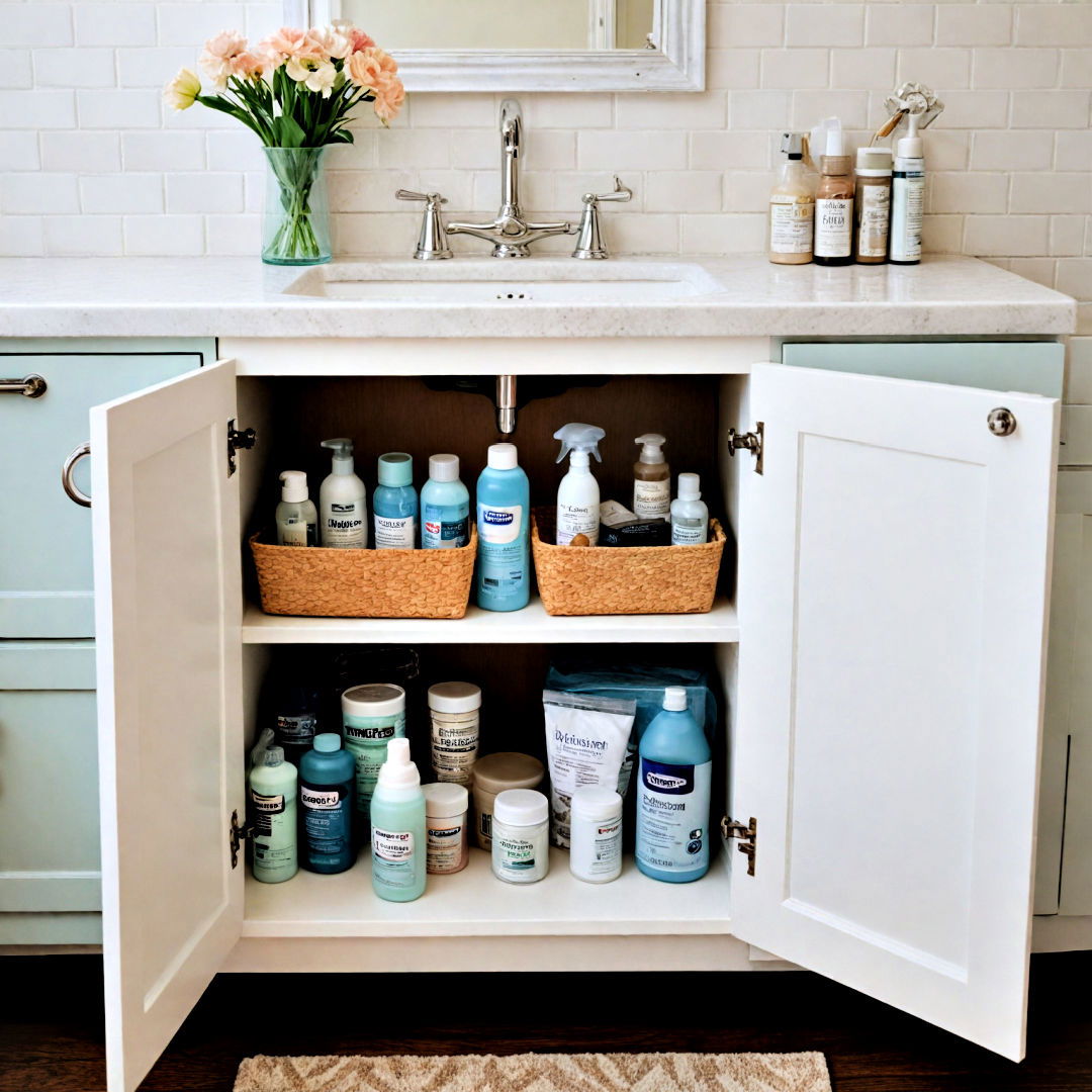 utilize space below the sink - 25 Bathroom Cabinet Ideas