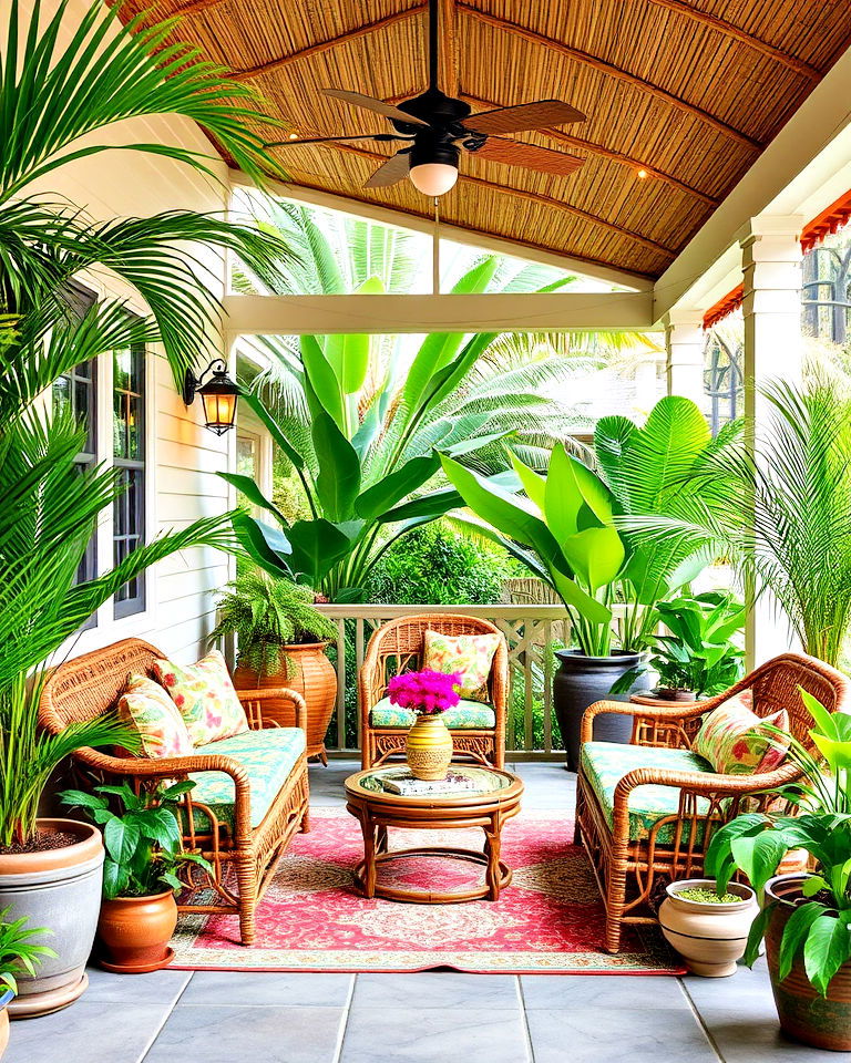 vacation vibe tropical design for porch - 40 Covered Porch Ideas