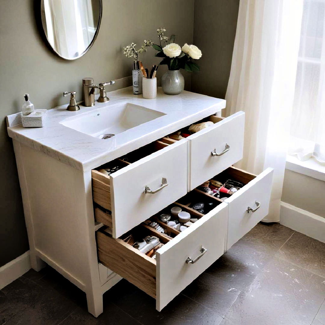 vanity with drawers for organized storage - 25 Bathroom Cabinet Ideas