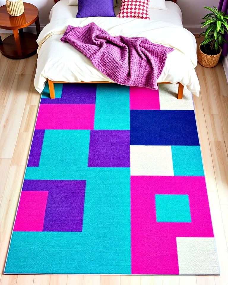 vaporwave room with geometric rug - 20 Vaporwave Room Ideas