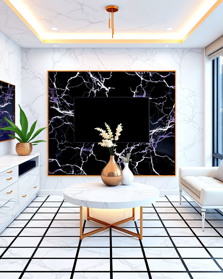 vaporwave room with marble and grid elements - 20 Vaporwave Room Ideas