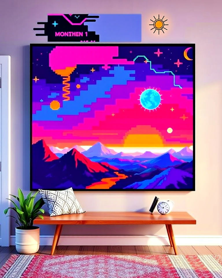 vaporwave with pixel art poster - 20 Vaporwave Room Ideas