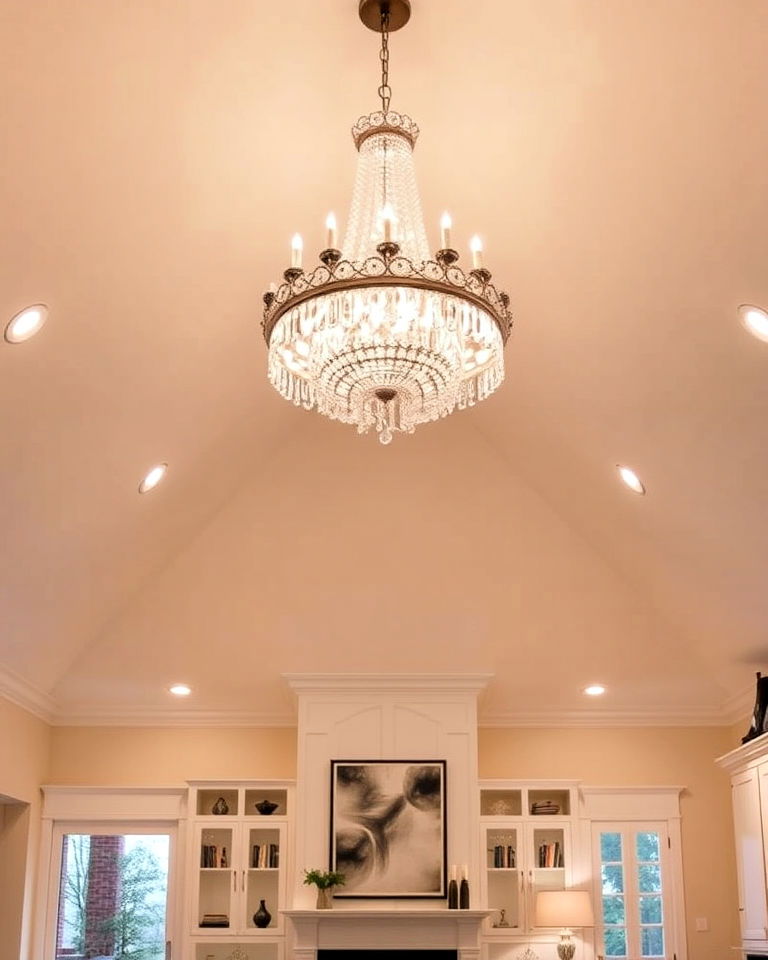 vaulted ceiling and statement chandelier - 20 Open Concept Vaulted Ceiling Living Room Ideas