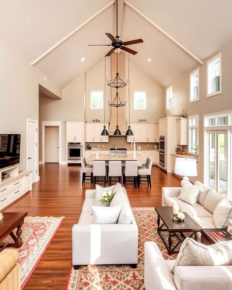 vaulted ceiling for open kitchen living room - 20 Open Concept Vaulted Ceiling Living Room Ideas