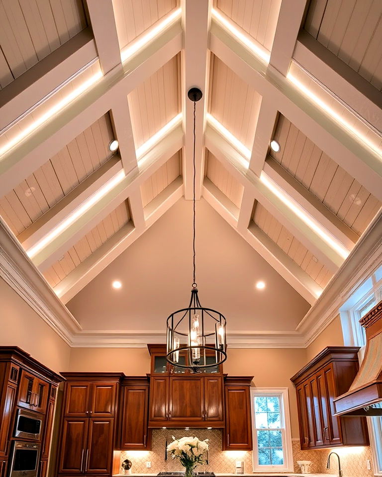 vaulted ceiling kitchen with accent lighting - 25 Vaulted Ceiling Kitchen Ideas