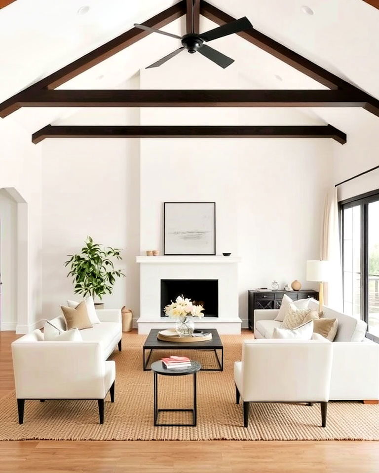vaulted ceiling living room with neutral palette - 20 Open Concept Vaulted Ceiling Living Room Ideas