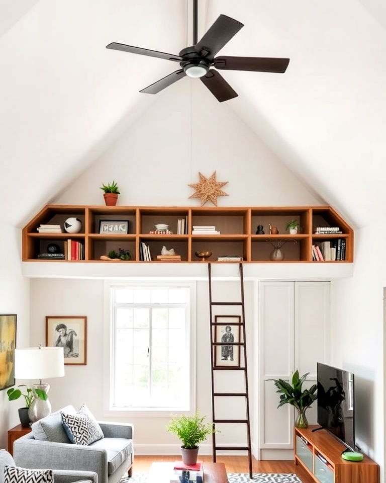 vaulted ceiling with built in shelving - 20 Open Concept Vaulted Ceiling Living Room Ideas