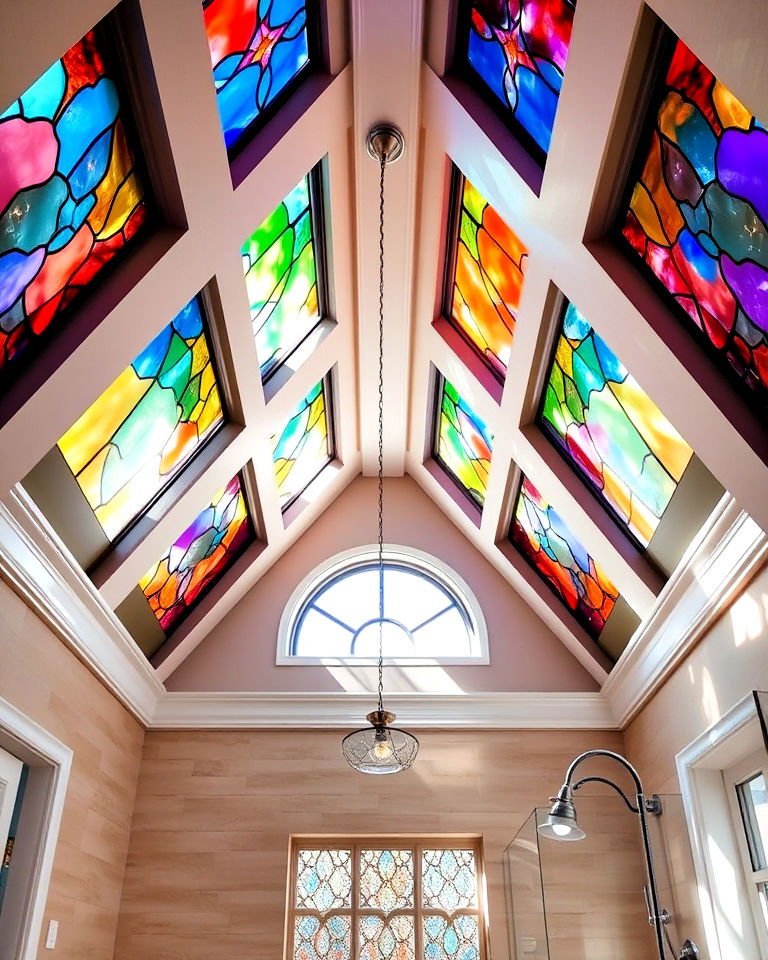 vaulted ceiling with colorful stain glass inserts - 40 Vaulted Ceiling Ideas