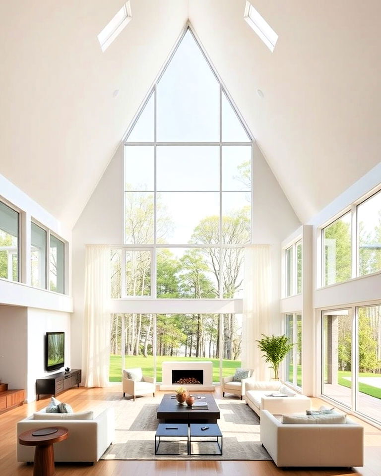 vaulted ceiling with floor to ceiling windows - 20 Open Concept Vaulted Ceiling Living Room Ideas