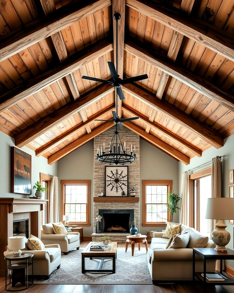 vaulted ceiling with rustic wooden beams - 20 Vaulted Ceiling With Beams