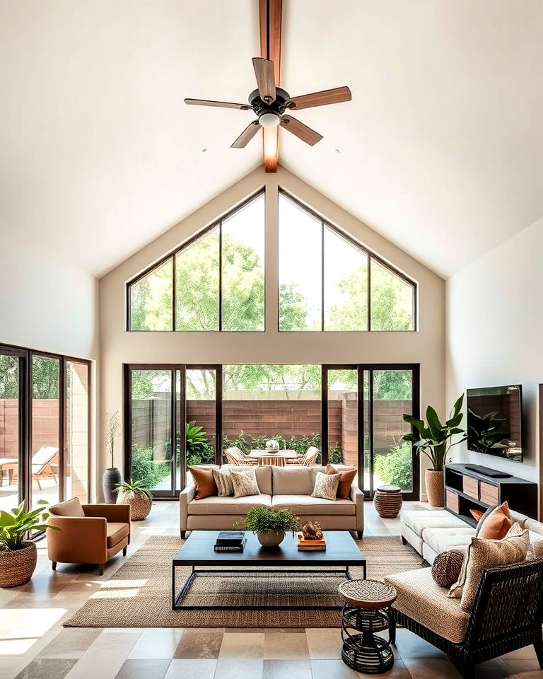 vaulted ceiling with sliding glass doors - 20 Open Concept Vaulted Ceiling Living Room Ideas