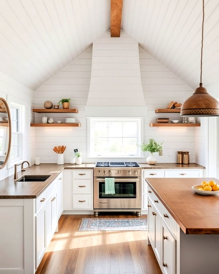 vaulted kitchen with shiplap paneling - 25 Vaulted Ceiling Kitchen Ideas