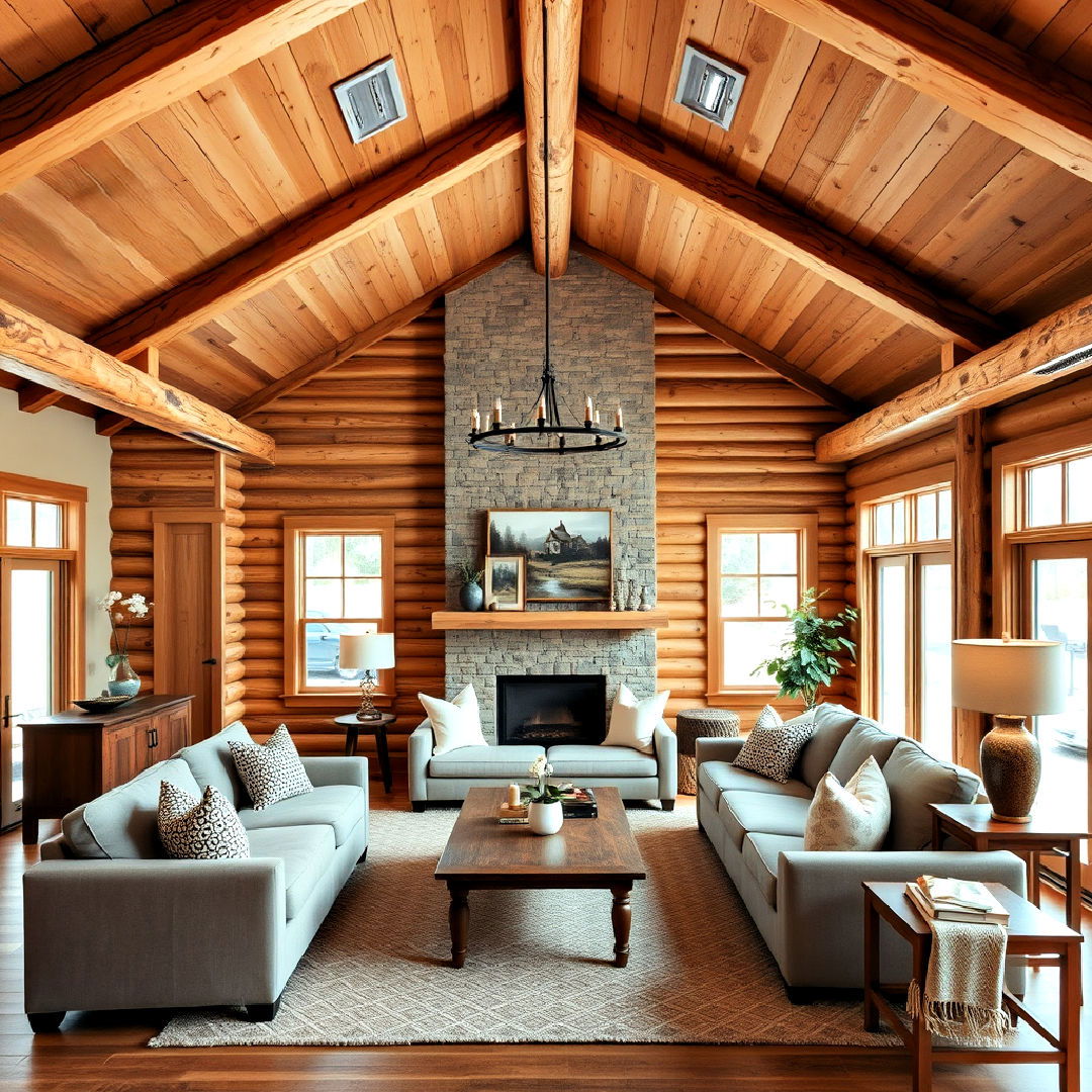 vaulted wooden ceiling for cabin like aesthetic - 25 Exposed Beam Living Room Ideas