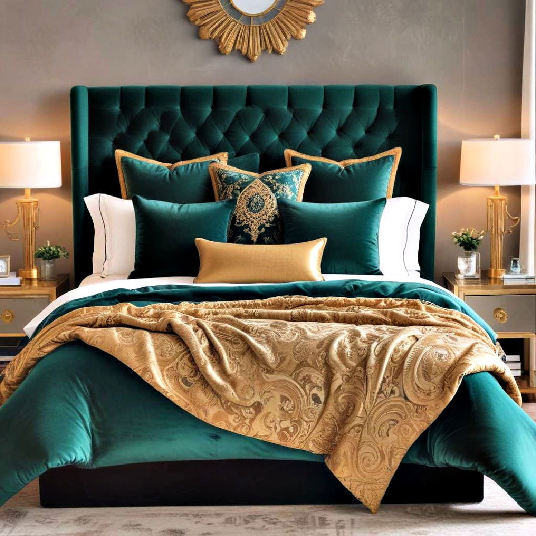 velvet bedding for emerald green and gold bedroom - 20 Emerald Green and Gold Bedroom Ideas