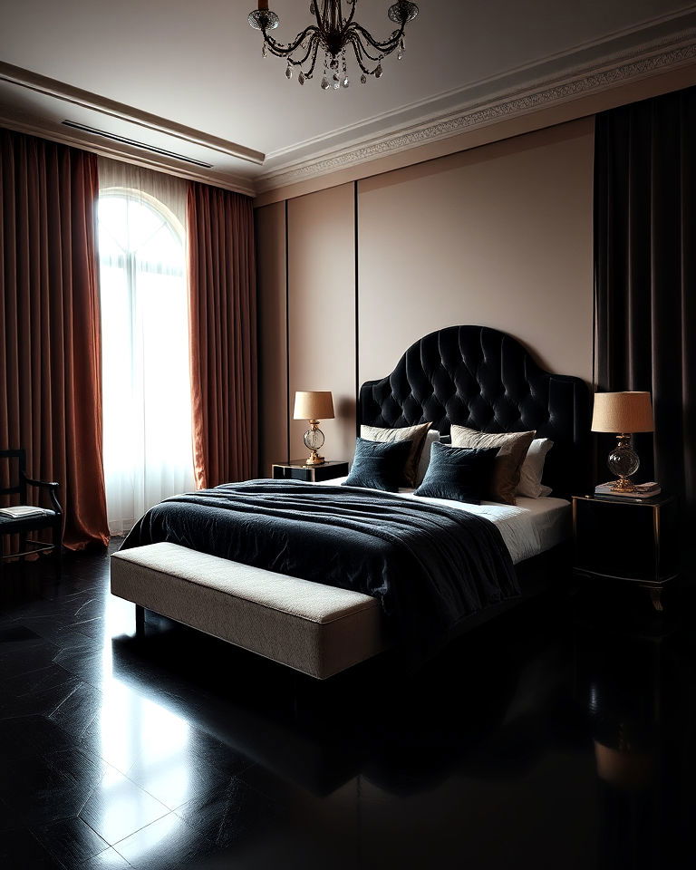 velvet textures for black floor bedroom - 20 Black Floor Bedroom Ideas
