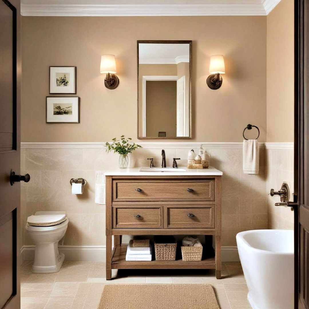 versatile beige wall paint - 25 Brown Bathroom Ideas