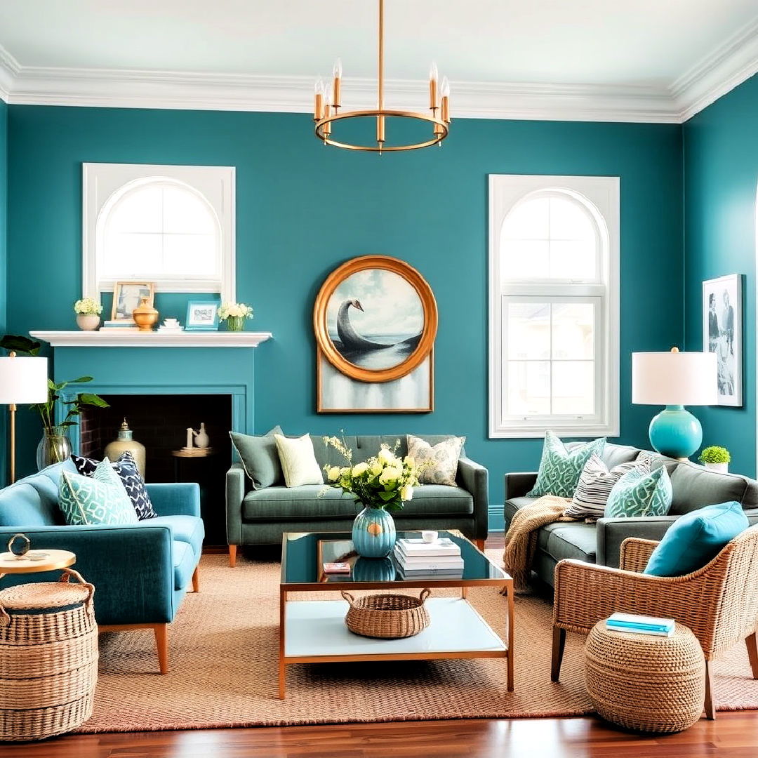 versatile cool teal oasis - 25 Monochromatic Living Room Ideas