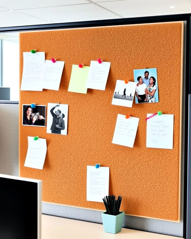 versatile cork board for pinning notes - 30 Cubicle Decor Ideas