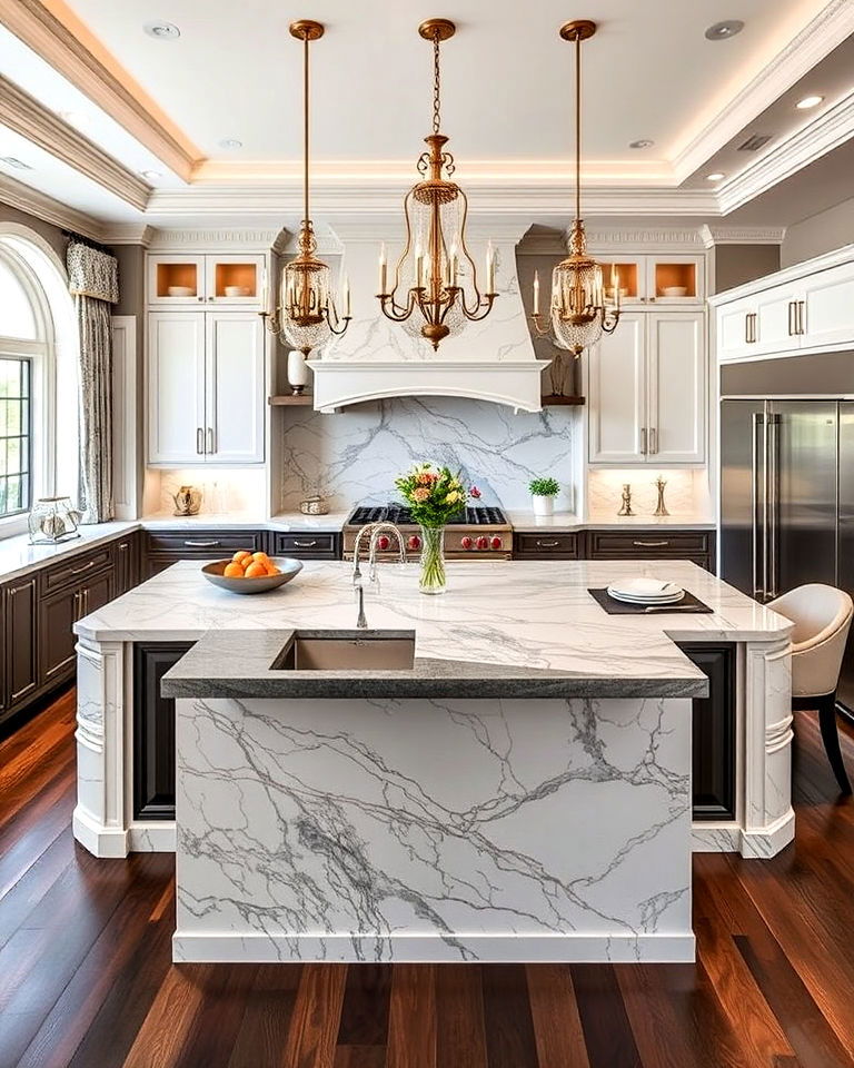 versatile double island design - 20 Luxury Kitchen Island Ideas