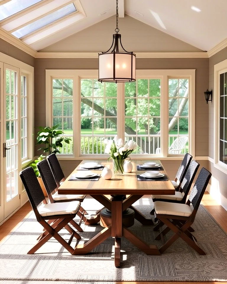 versatile flexible dining setup - 25 Sunroom Dining Room Ideas