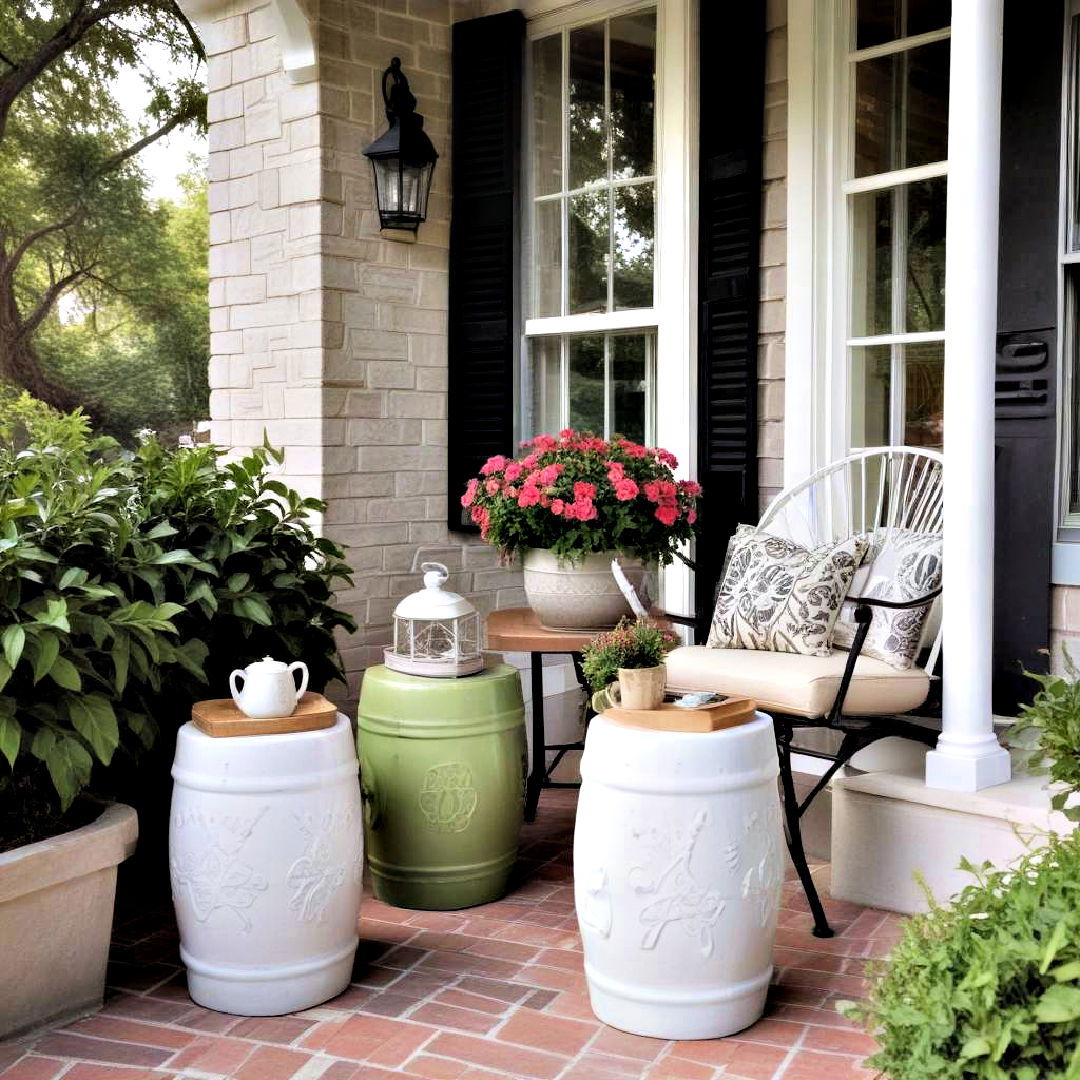 versatile garden stools - 40 Small Front Porch Ideas