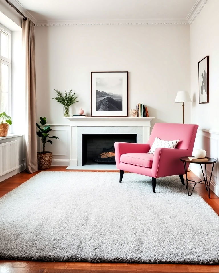 versatile grey carpet and pink armchair - 25 Pink and Grey Living Room Ideas