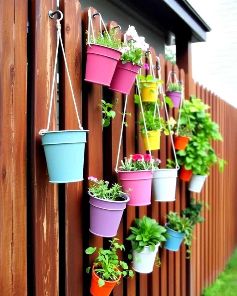 versatile hanging planters fence - 20 Fence Art Ideas