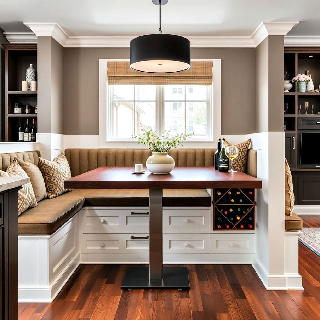 versatile hidden wine rack - 40 Banquette Seating Ideas