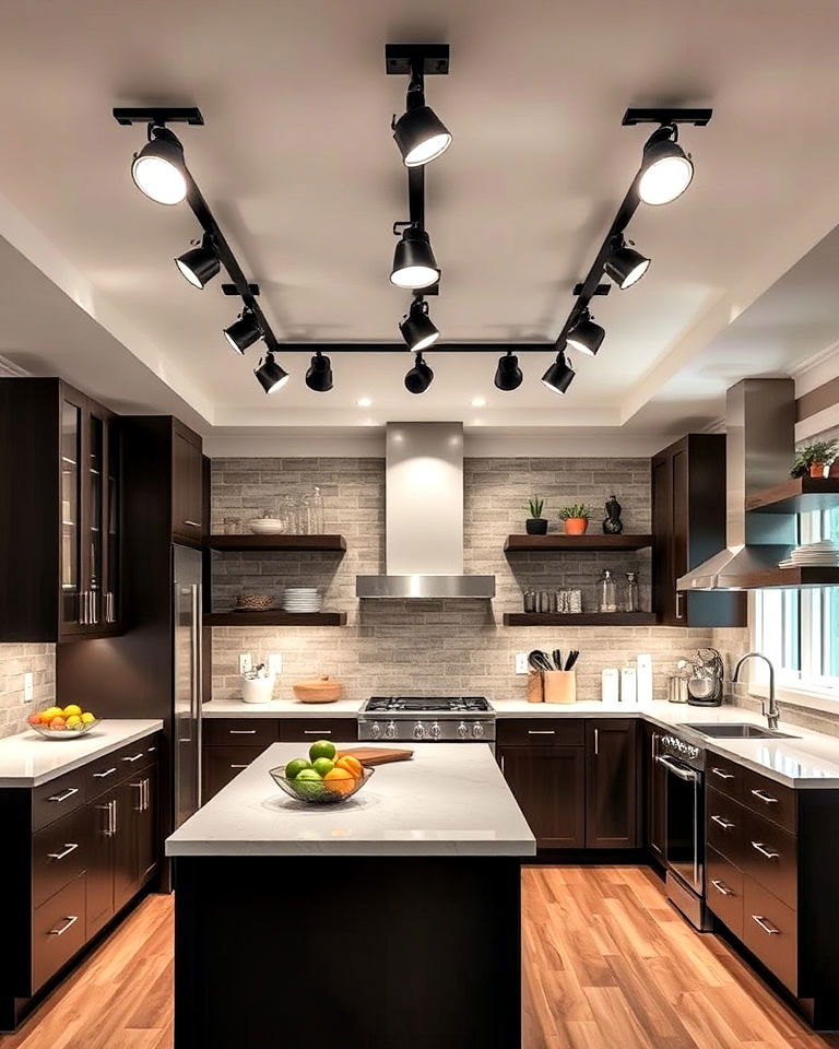 versatile multi directional track lighting - 20 Kitchen Track Lighting Ideas