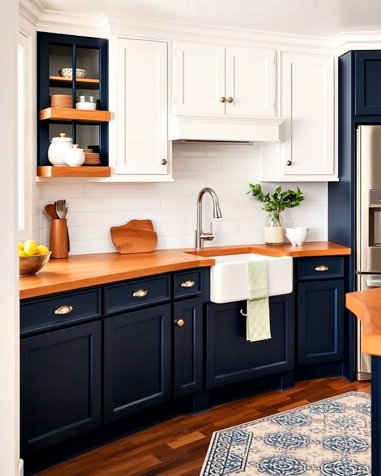 versatile navy blue base cabinets - 30 Blue Farmhouse Kitchen Cabinets