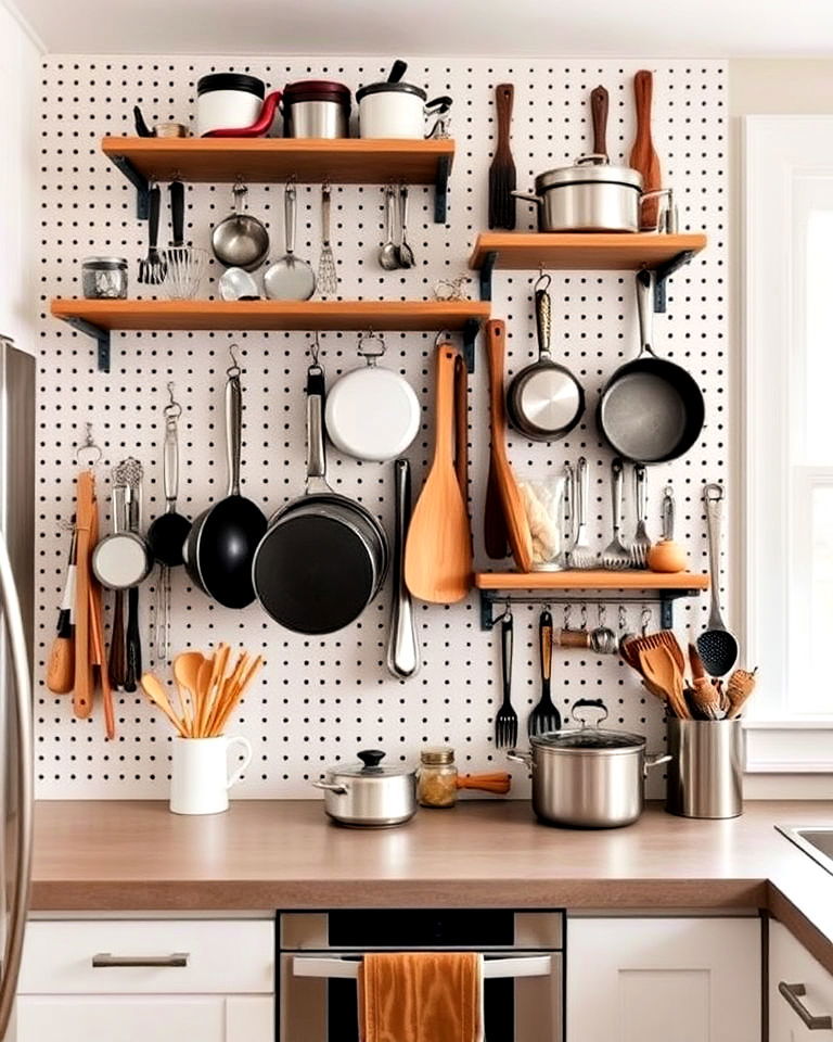 versatile pegboard wall organizers - 40 Small Kitchen Storage Ideas