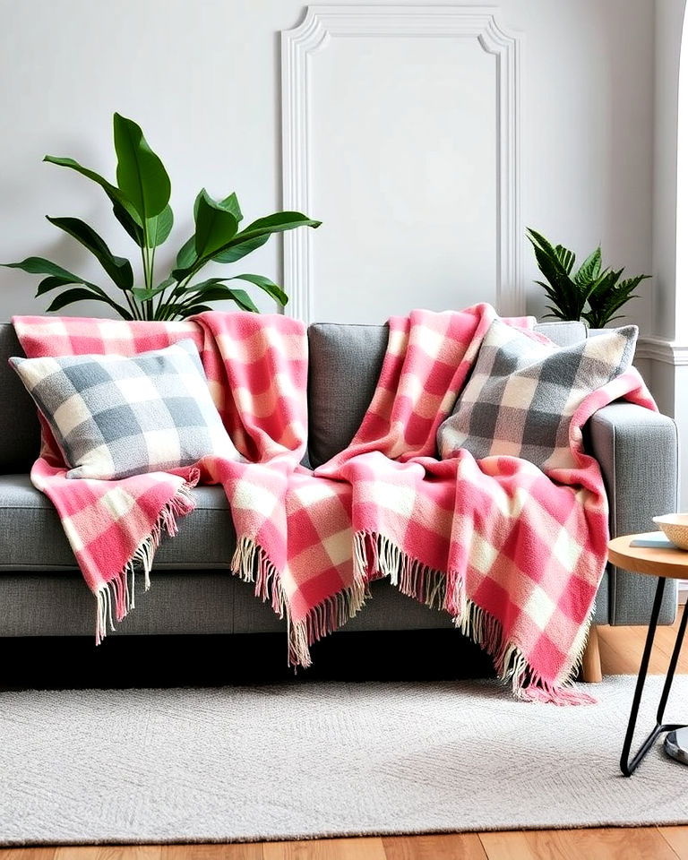 versatile pink and grey checkered throw blankets - 25 Pink and Grey Living Room Ideas