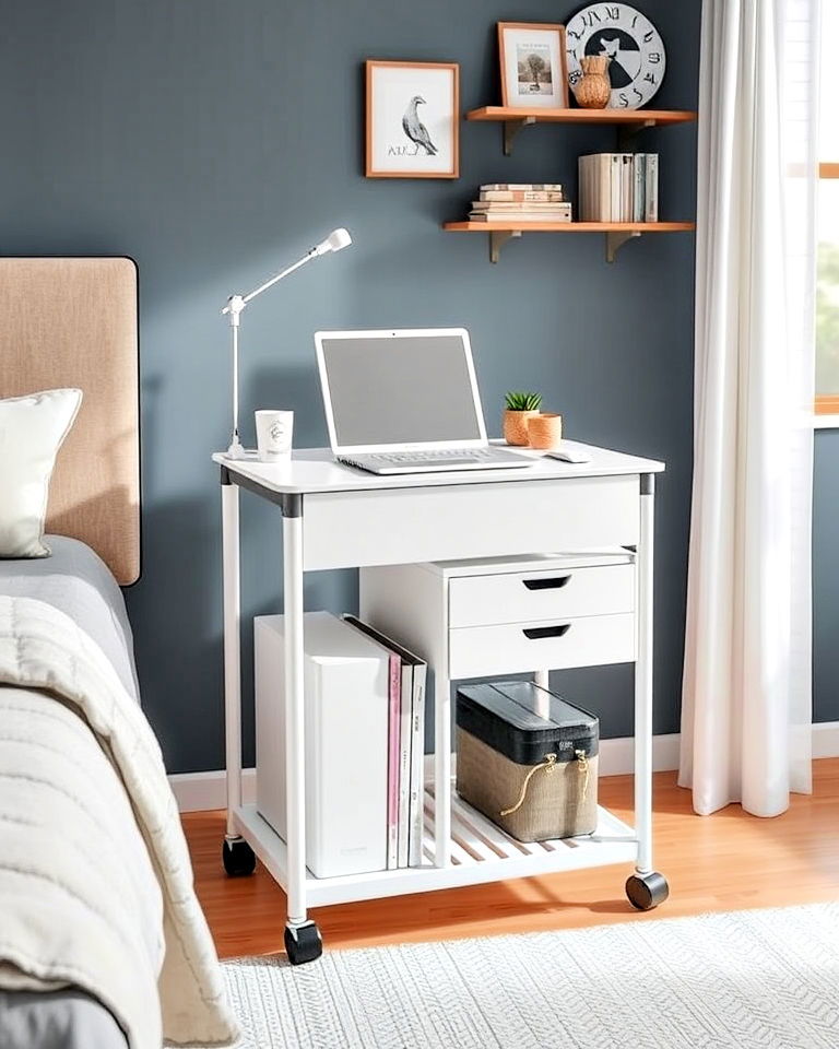 versatile portable office cart for bedroom - 40 Bedroom Office Ideas