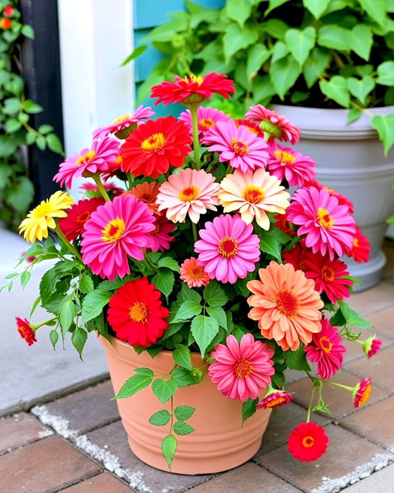 versatile portable zinnias container - 25 Zinnia Garden Ideas