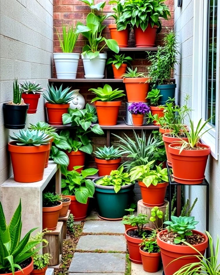 versatile potted plant arrangements - 20 Narrow Garden Ideas