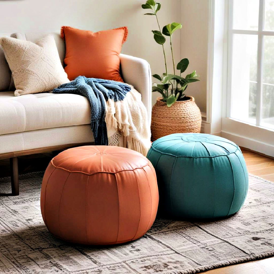 versatile poufs as footrest - 40 Home Decor Ideas