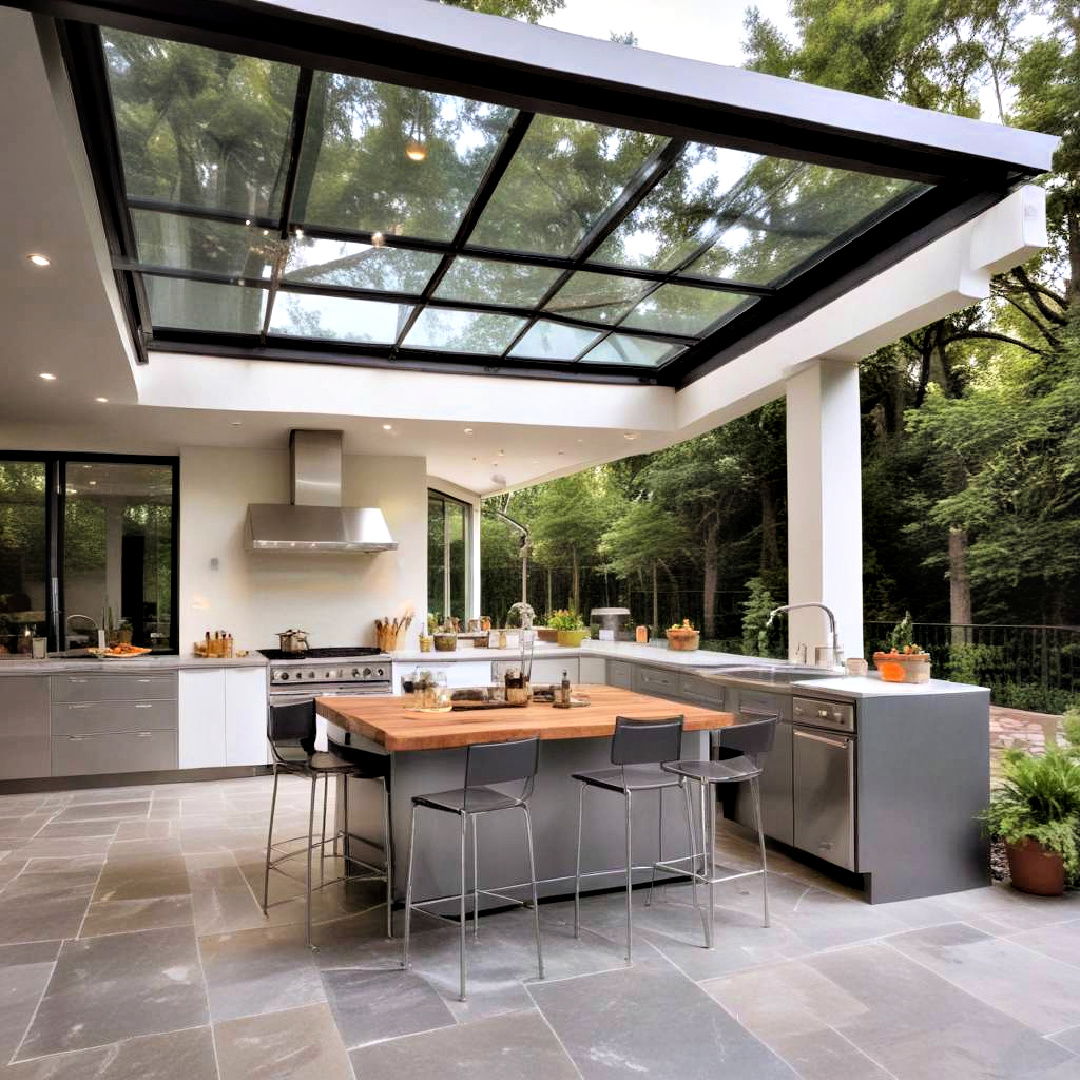versatile retractable glass roof - 25 Covered Outdoor Kitchen Ideas